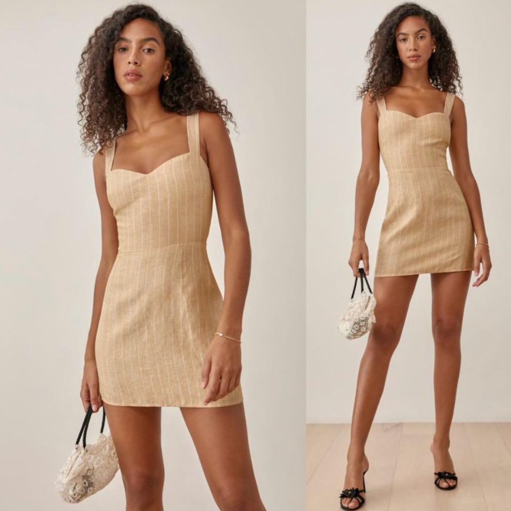 Reformation Miso Linen Dress in color Paz Stripe. NEVER WORN BEFORE AND NWT.